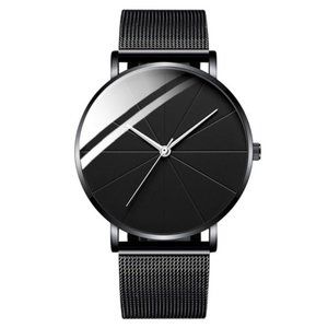 Men's Ultra-Thin Analog Quartz Minimalist Stainless Steel Mesh Band Dress Watch